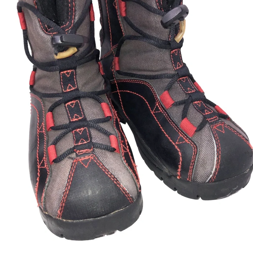 SOREL Sneaky Pete KID'S Size 3 Black Sail Red Leather WINTER Ankle Snow Boots
